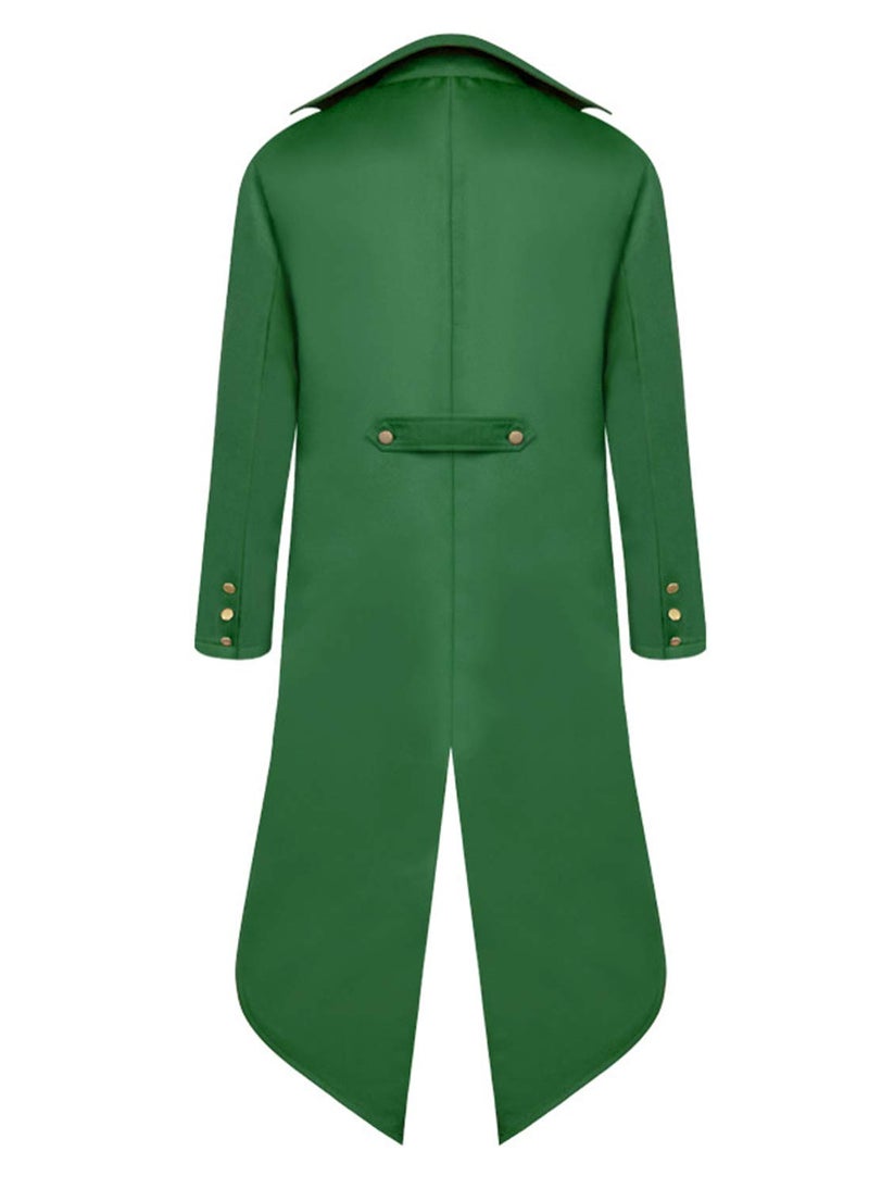 SIAEAMRG Renaissance Steampunk Tailcoat Halloween Costumes for Boys, Medieval Pirate Vampire Victorian Jacket Vintage Frock Coat Children Kids (Green, L) - Image 3